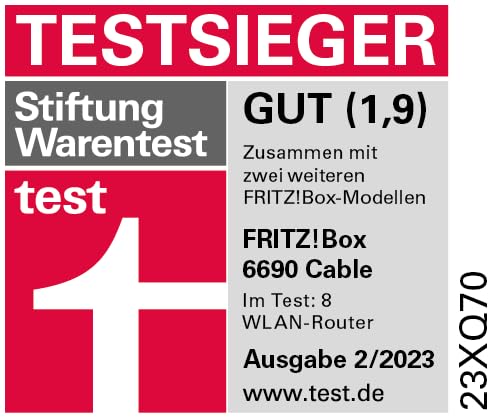 FRITZ!Box 6690 Cable – Wi-Fi 6 Kabelrouter (DOCSIS 3.1, bis 4.800 + 1.200 MBit/s, 2,5G LAN, USB 3.0, DECT)