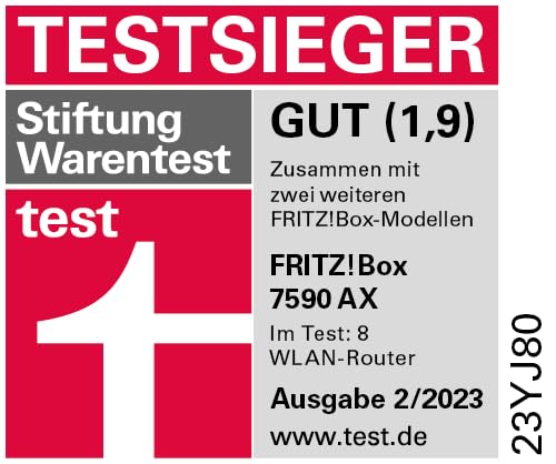 FRITZ!Box 7590 AX – Wi-Fi 6 DSL-Router (bis 2.400 + 1.200 MBit/s, VDSL-Supervectoring 35b, WLAN Mesh, DECT, DE-Version)