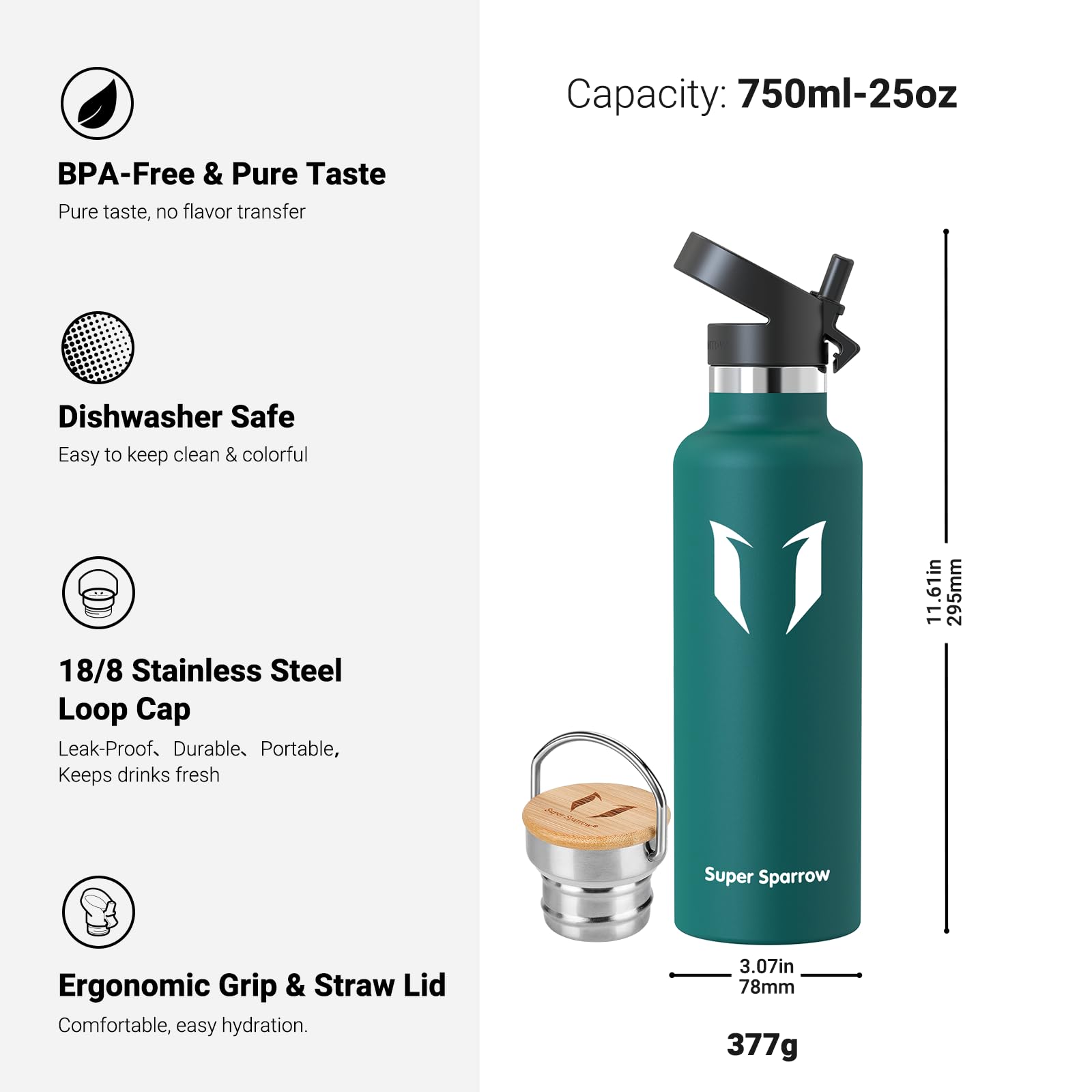 Super Sparrow Trinkflasche Edelstahl Wasserflasche - 750ml - Isolier Flasche mit Perfekte Thermosflasche für Das Laufen, Fitness, Yoga, Im Freien