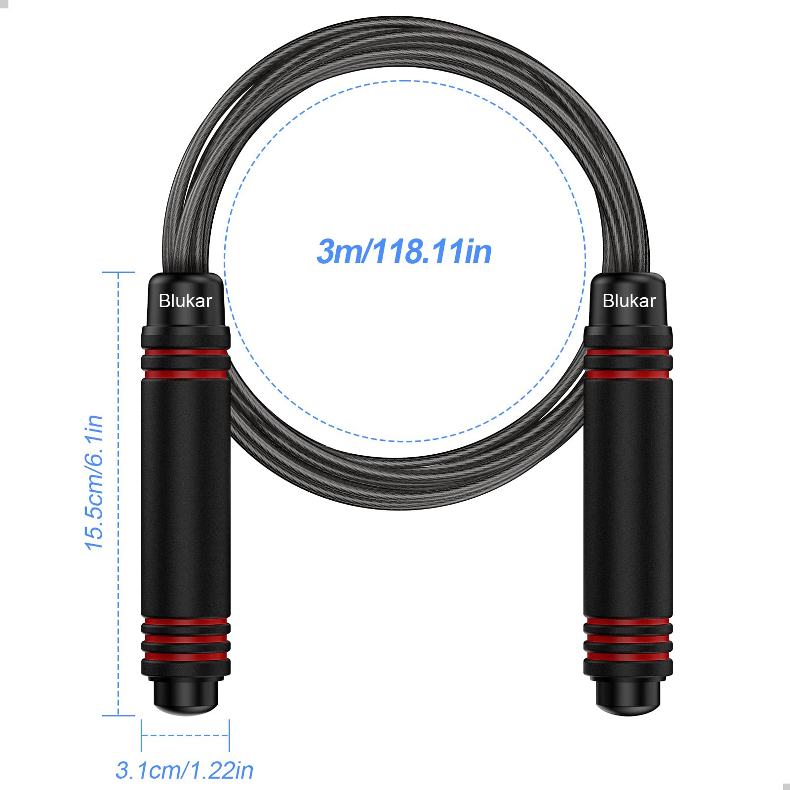Blukar Springseil, Speed Rope Verstellbar mit Hautfreundlichen Schaum Griffe, 3 Meter Länge Einstellbar, Rutschfest und Ideal für Fitness & Ausdauer & Seilspringen, geeignet für Erwachsene