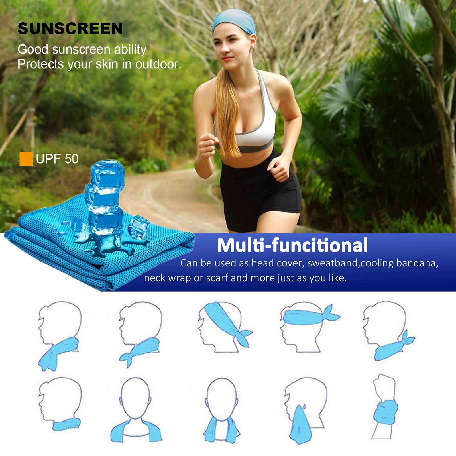YQXCC Kühlendes Handtuch 2 Stück 120 x 30 cm, Eishandtuch, Mikrofaser-Handtuch für sofortige Kühlung, kühles kaltes Handtuch für Yoga, Strand, Golf, Reisen, Fitnessstudio, Sport, Schwimmen
