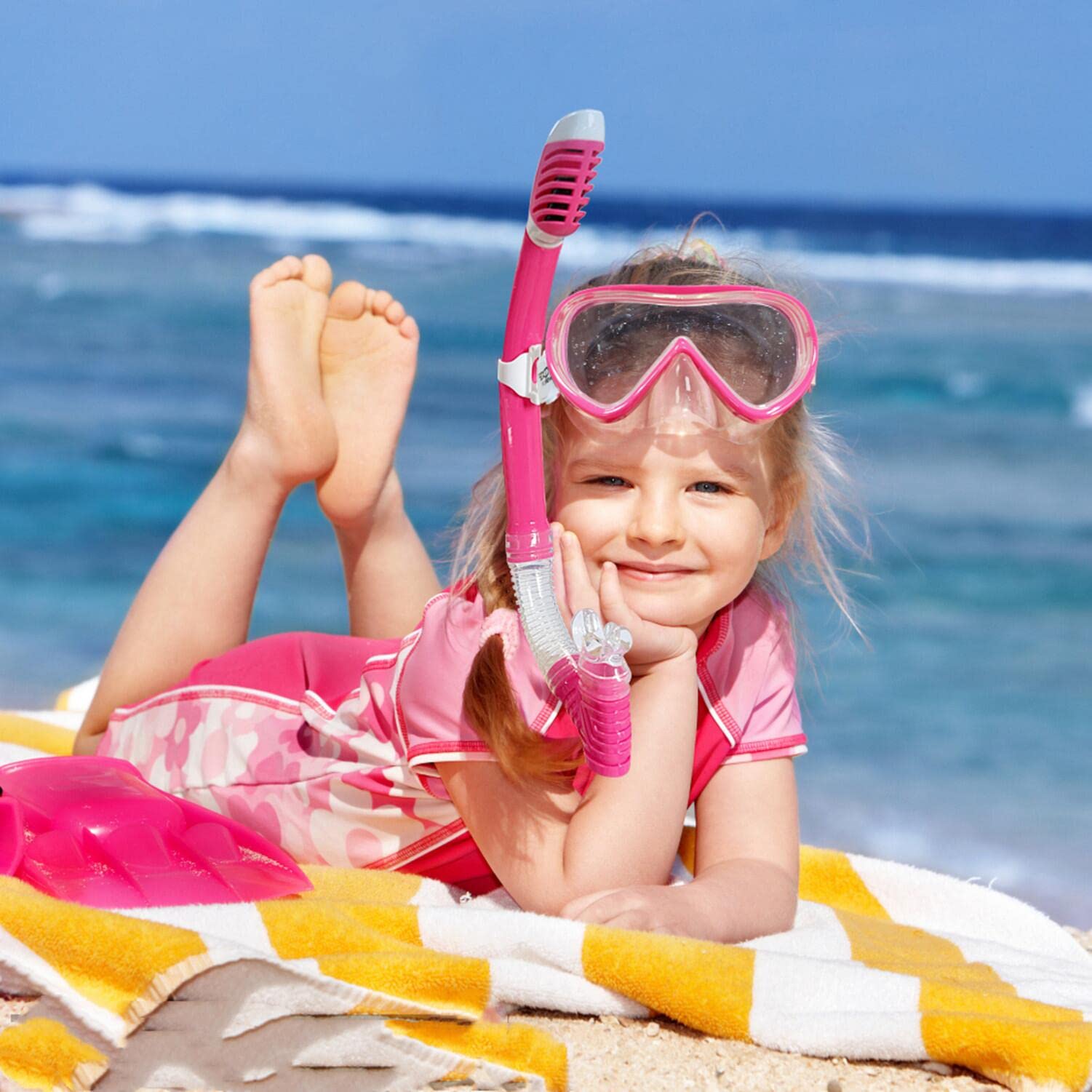 Kinder Taucherbrille 180° Panorama Kind Schnorchelmaske, Anti Nebel Tauchmaske gehärtetes Glas Schwimmmaske Junge Silikon Tauchermaske Mädchen Schwimmbrille mit Nasenabdeckung 4-16 (Rosa)