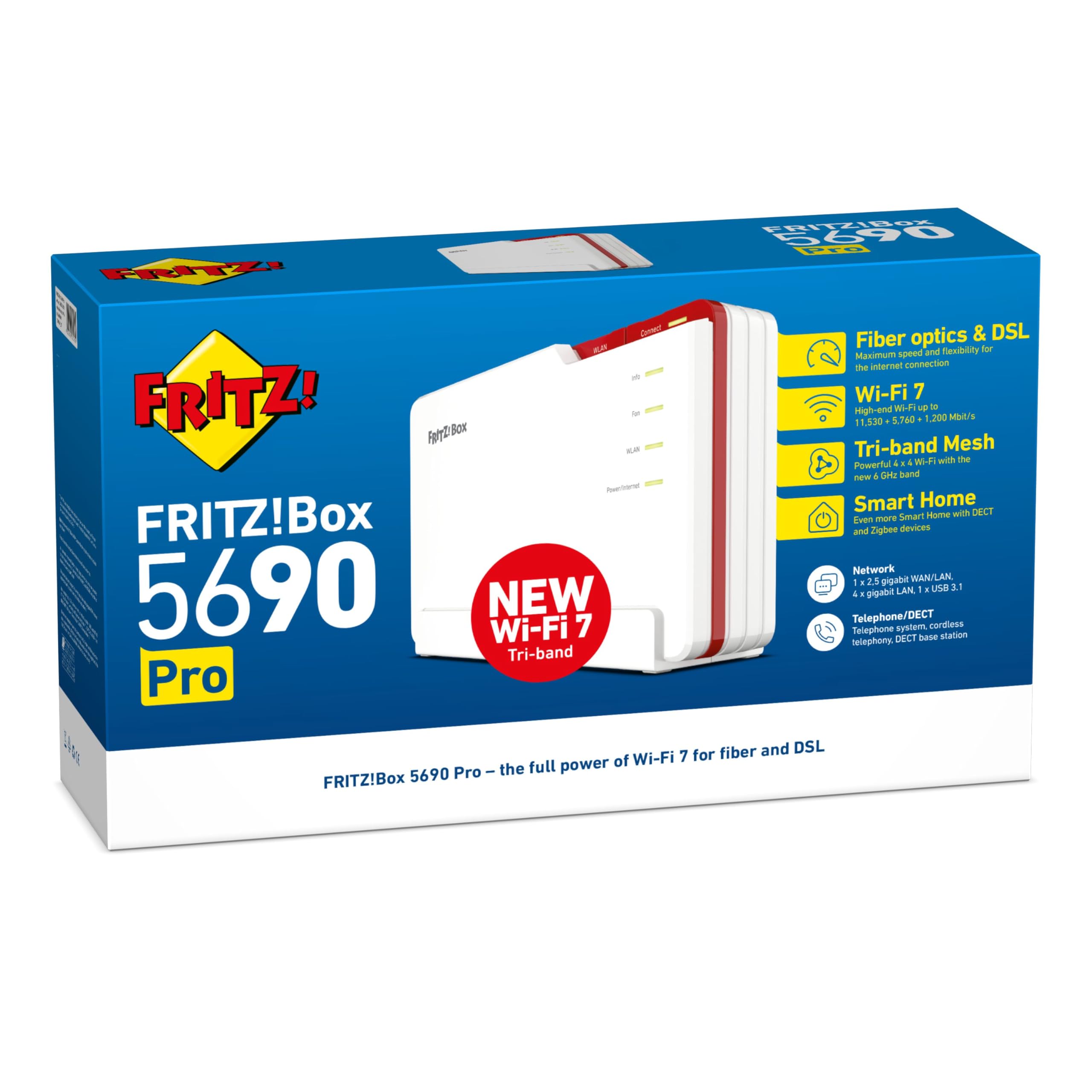 FRITZ!Box 5690 Pro – Wi-Fi 7 Triband Router für DSL & Glasfaser, bis 18,5 GBit/s, Mesh, DECT, International
