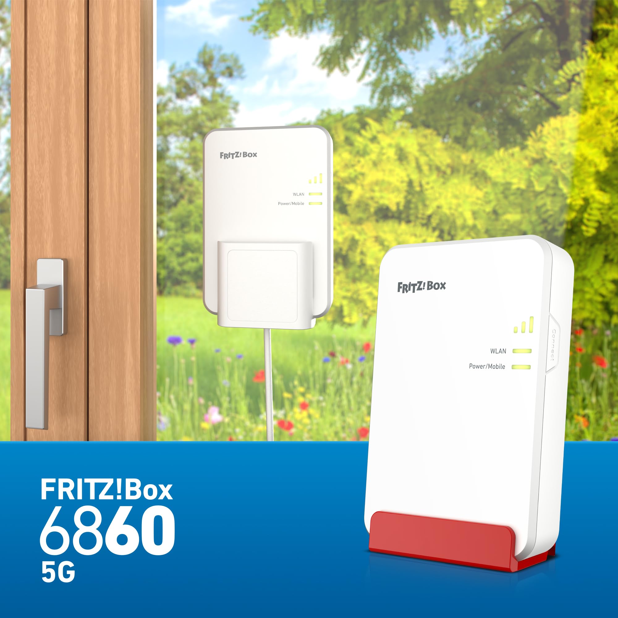 FRITZ!Box 6860 5G – Mobilfunk-Router (5G/LTE bis 1.300 MBit/s, Wi-Fi 6 bis 3.000 MBit/s, PoE+, IP-Schutz, DECT-Basis)