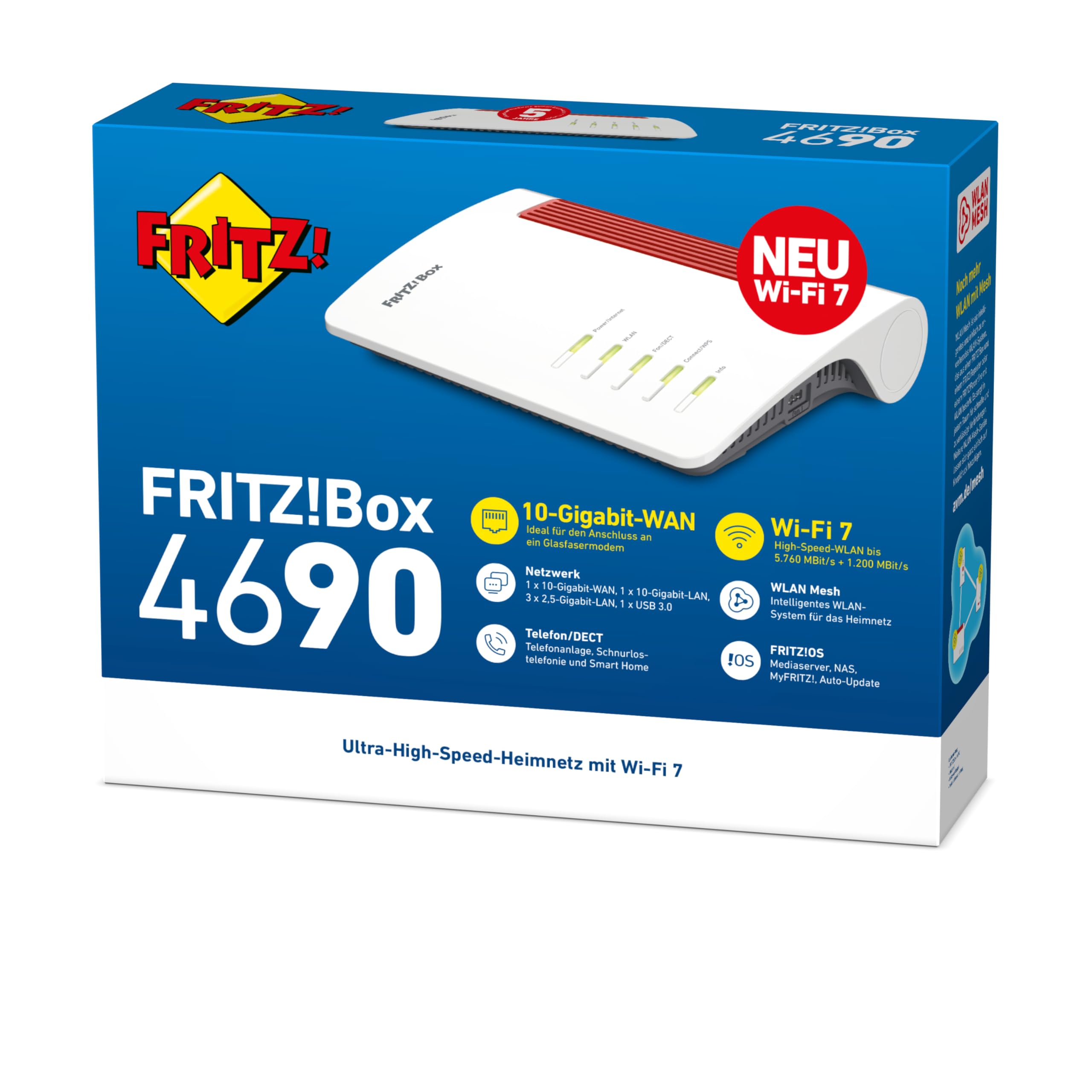FRITZ!Box 4690 Wi-Fi 7 Mesh Router – 6960 MBit/s, 10G WAN/LAN, 3x 2.5G LAN