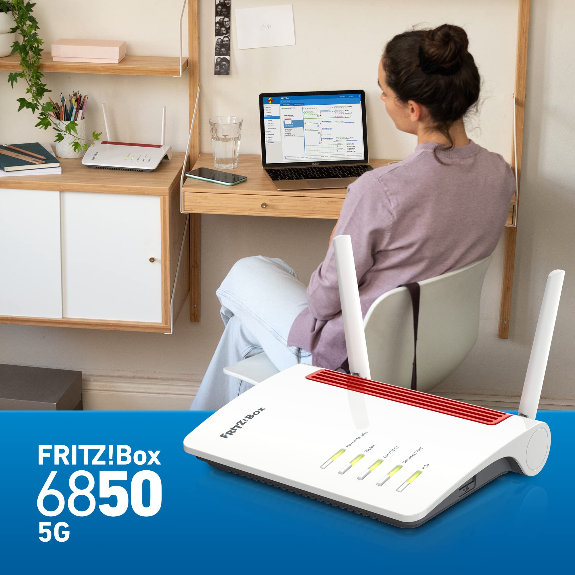 FRITZ!Box 6850 5G International – Mobilfunkrouter (bis 1.300 MBit/s, WLAN AC+N, 4x Gigabit-LAN, DECT, USB 3.0)