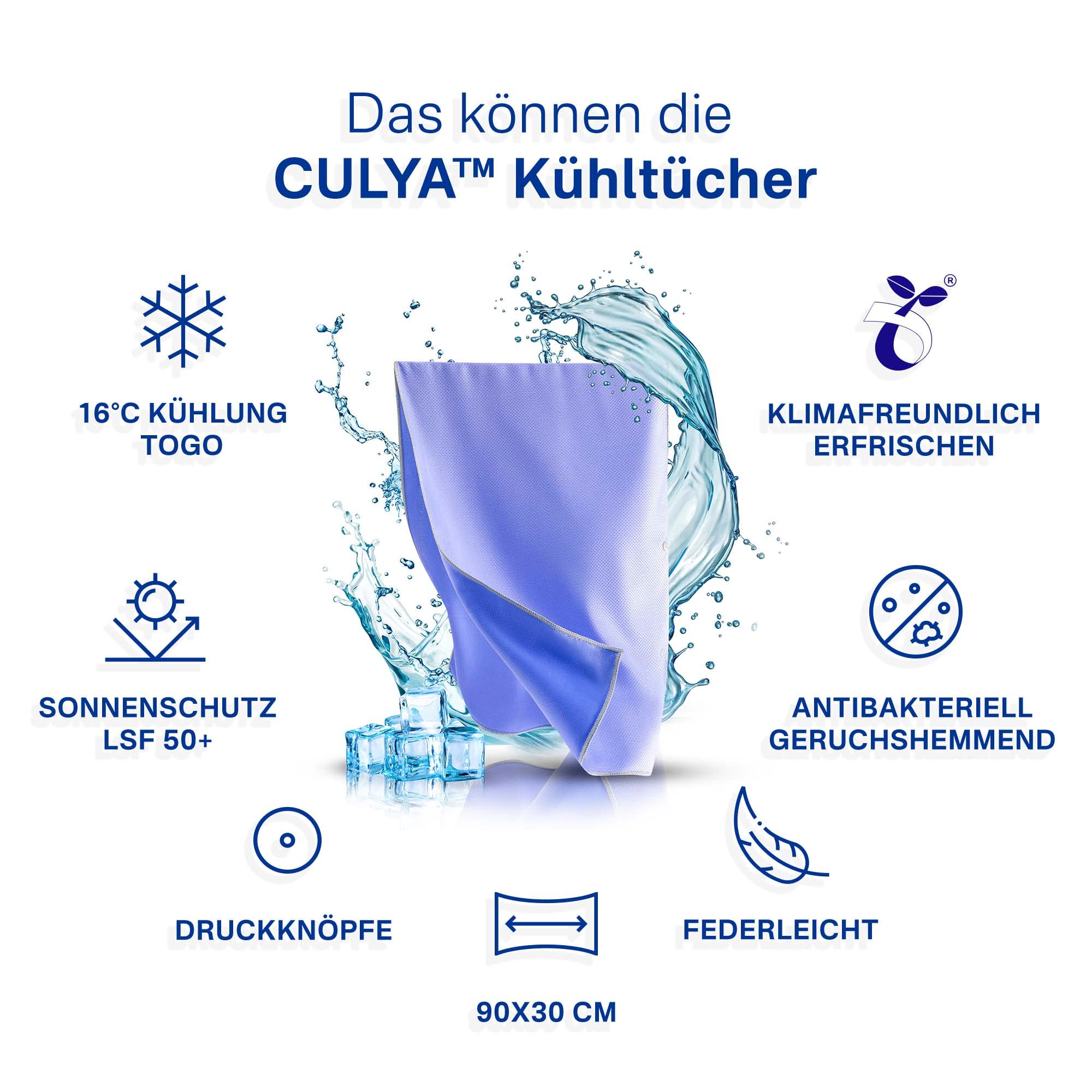 CULYA Kühltuch 90x30 cm – Sofort >10 °C kälter als Umgebungstemperatur, Kühlhandtuch & Schweißtuch für Sport, Fitness & Outdoor