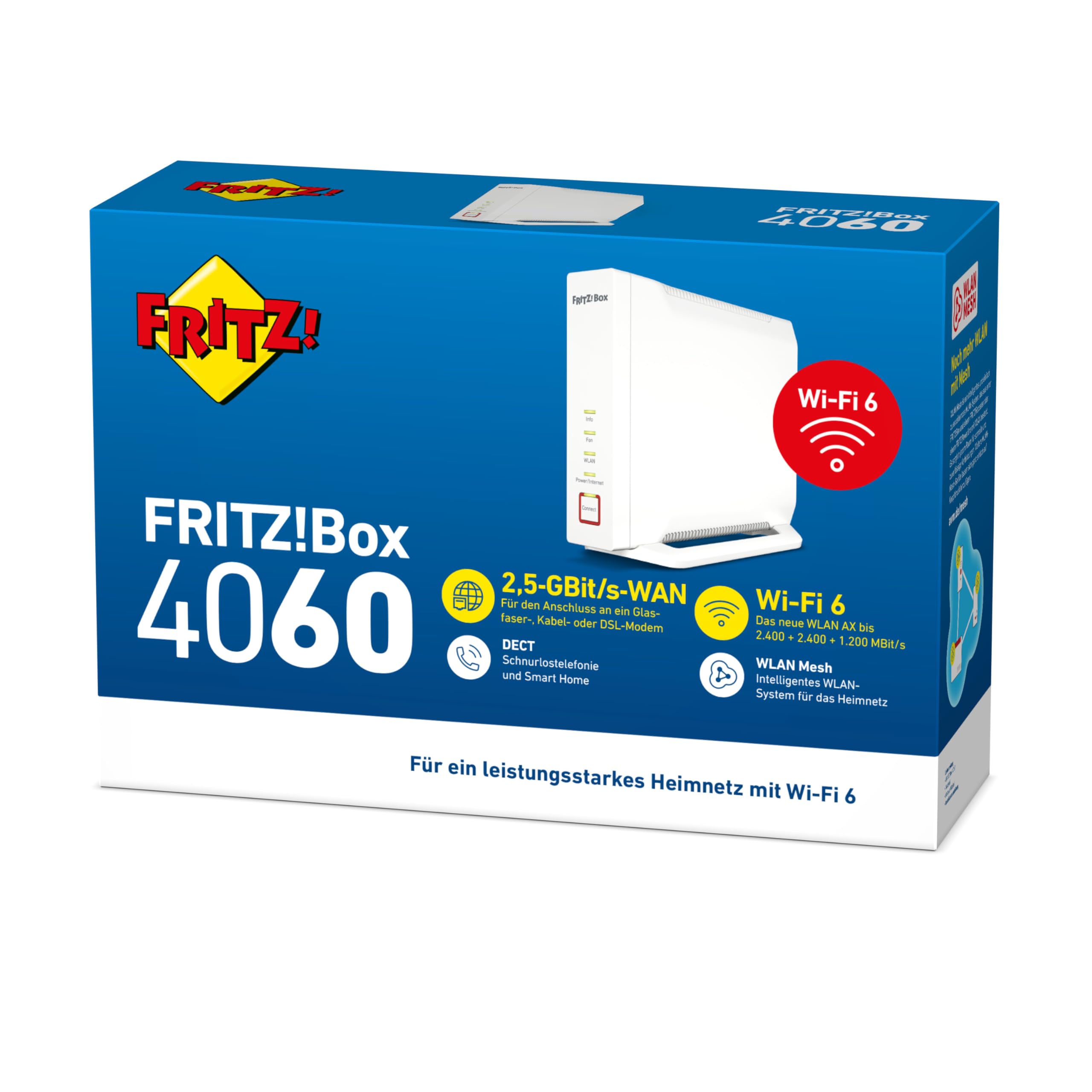 FRITZ!Box 4060 Wi-Fi 6 Mesh Router – 4800 + 1200 MBit/s, 3x LAN, DECT, USB 3.0