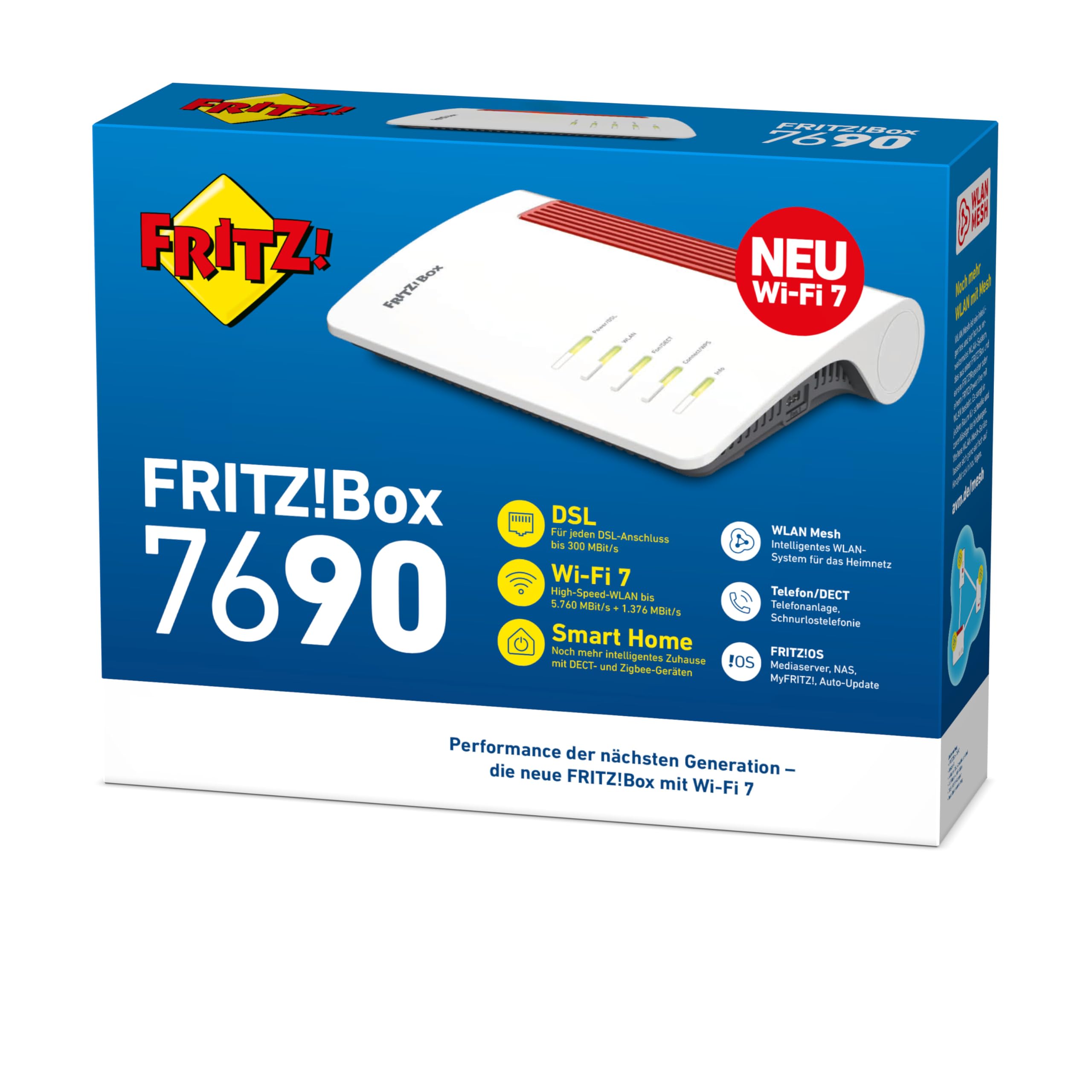 FRITZ!Box 7690 – Wi-Fi 7 DSL-Router (5.760 + 1.376 MBit/s, VDSL-Supervectoring, Mesh, DECT, DE-Version)