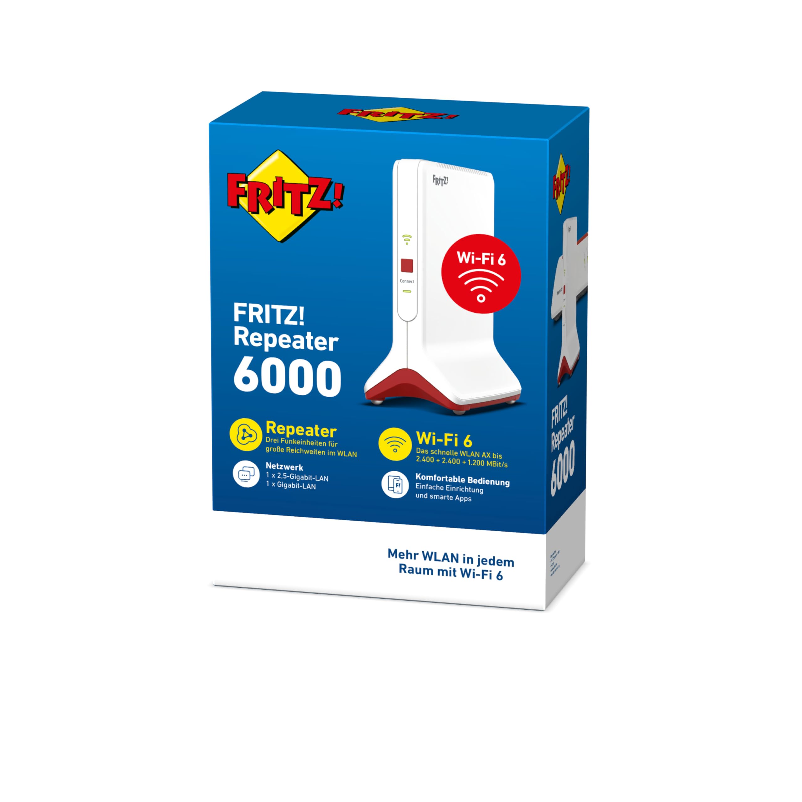 FRITZ!Repeater 6000 | Wi-Fi 6 Repeater mit 3 Funkeinheiten & 2,5-Gigabit-LAN | Deutschsprachige Version