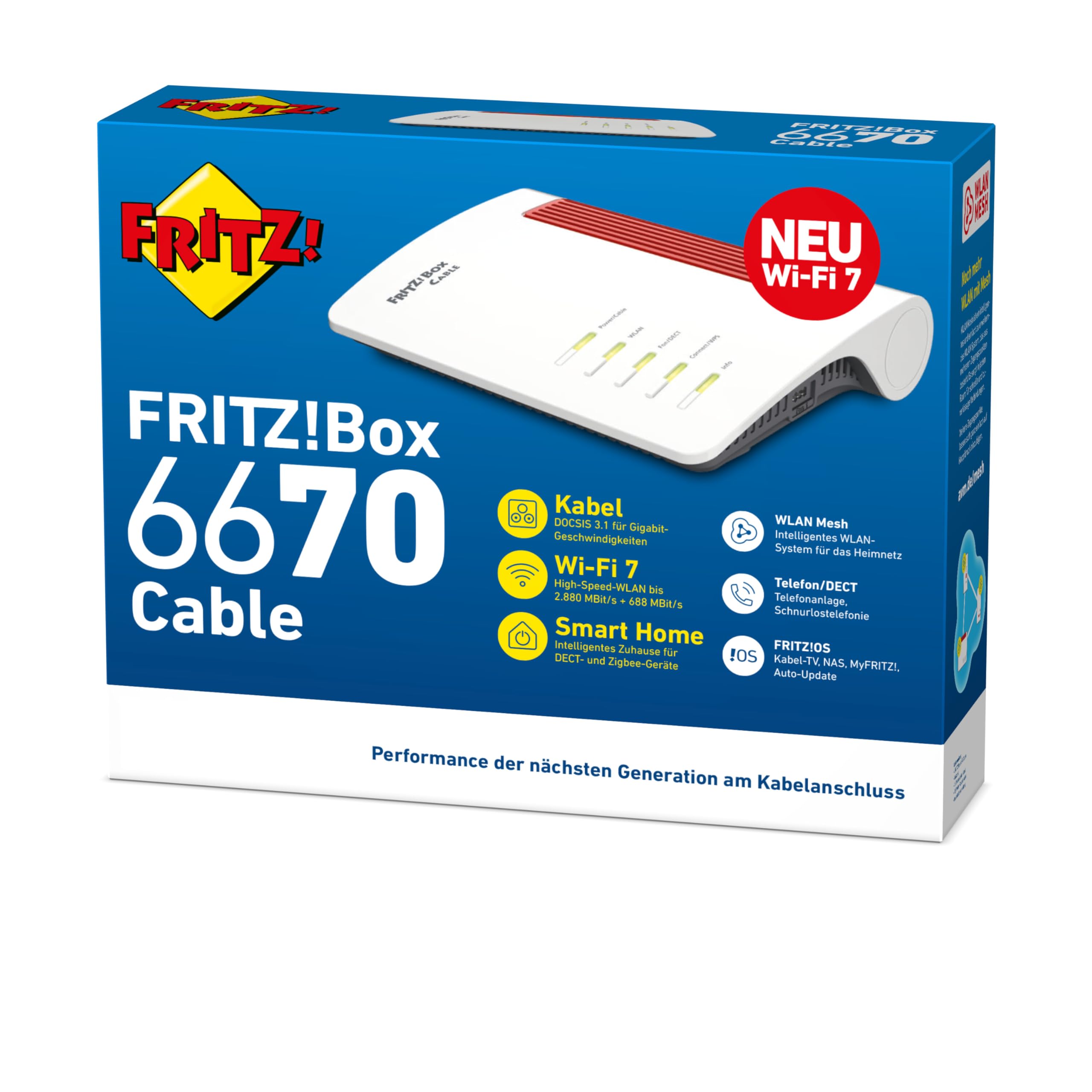 FRITZ!Box 6670 Cable – Wi-Fi 7 Kabelrouter (DOCSIS 3.1, bis 2.880 MBit/s, 2,5G LAN, Zigbee)