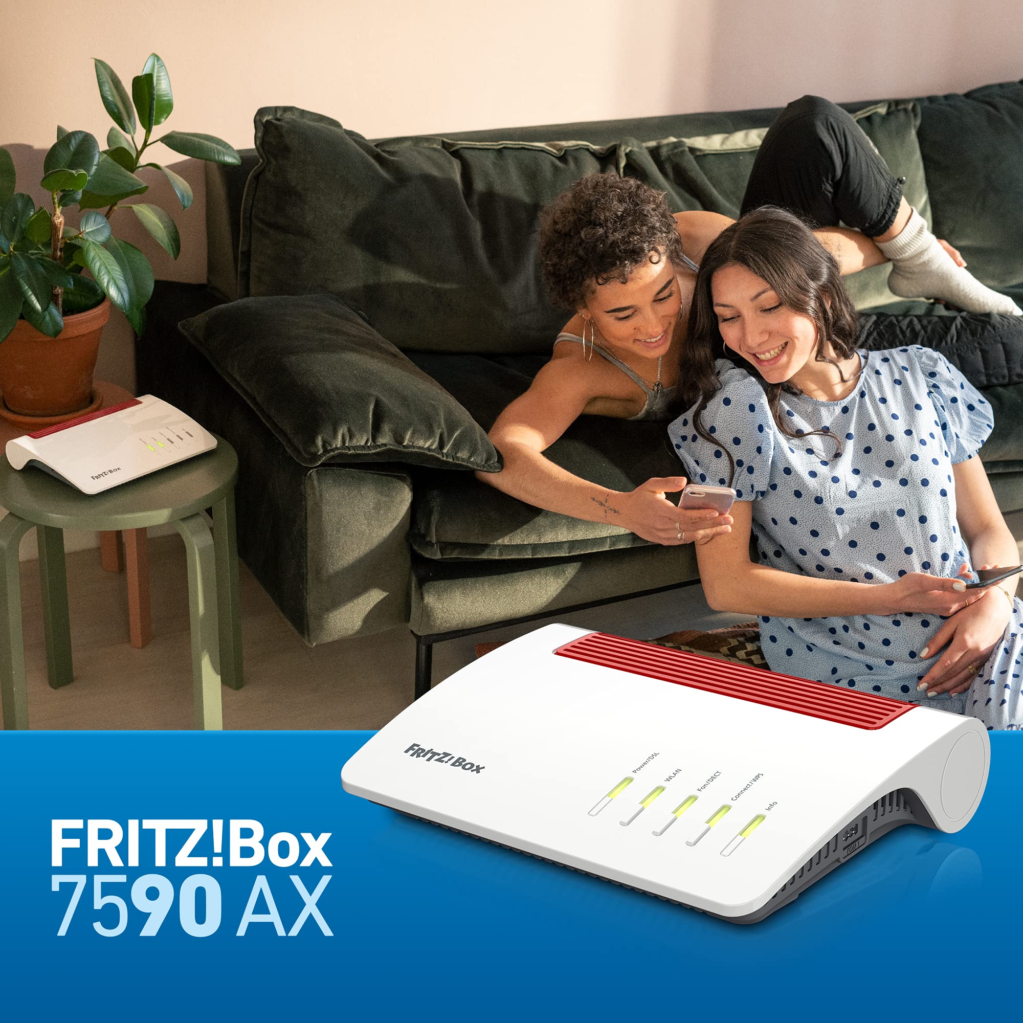 FRITZ!Box 7590 AX – Wi-Fi 6 DSL-Router (bis 2.400 + 1.200 MBit/s, VDSL-Supervectoring 35b, WLAN Mesh, DECT, DE-Version)
