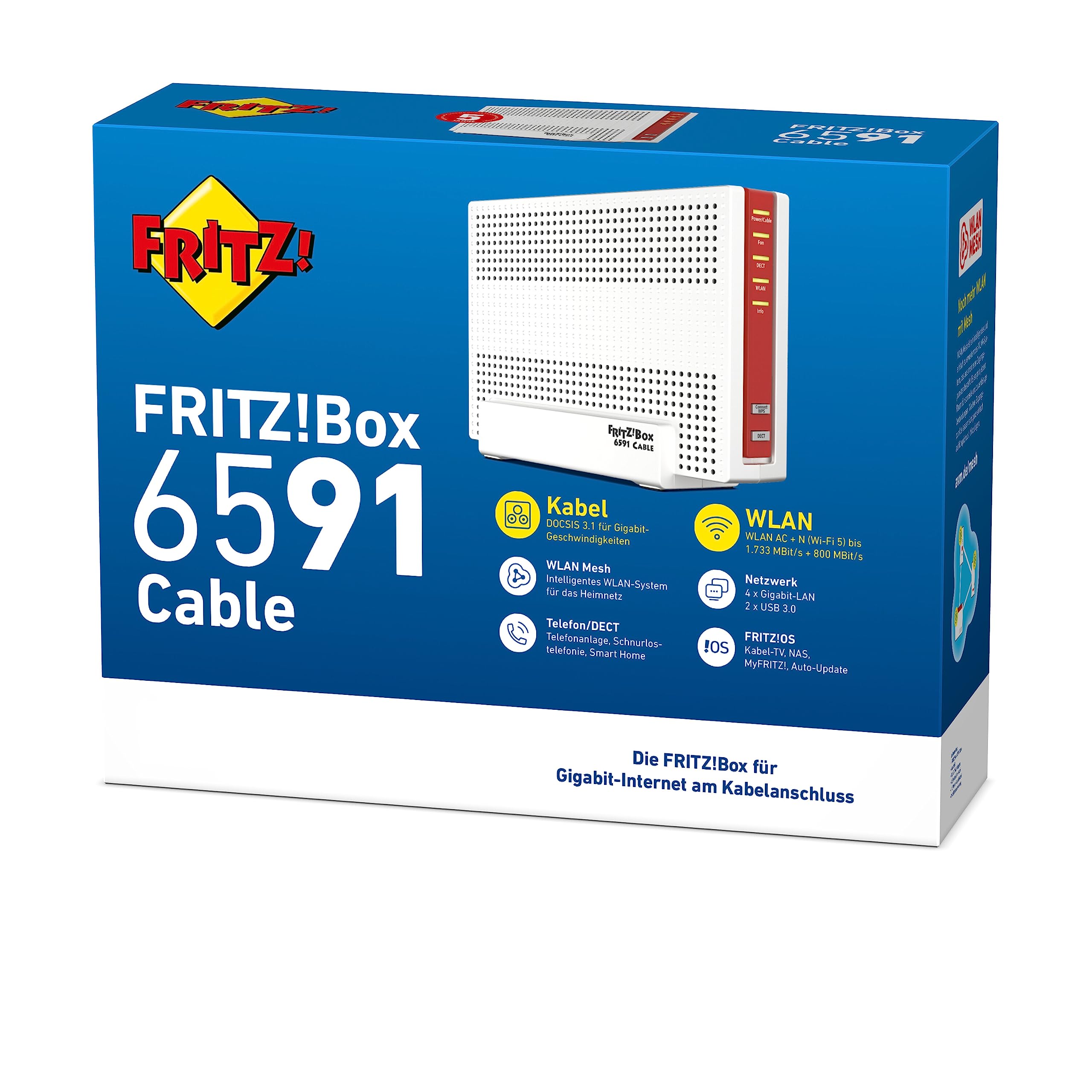 AVM FRITZ!Box 6591 Cable Router – DOCSIS 3.1, WLAN AC+N (1733+800 Mbit/s), VoIP-Telefonanlage