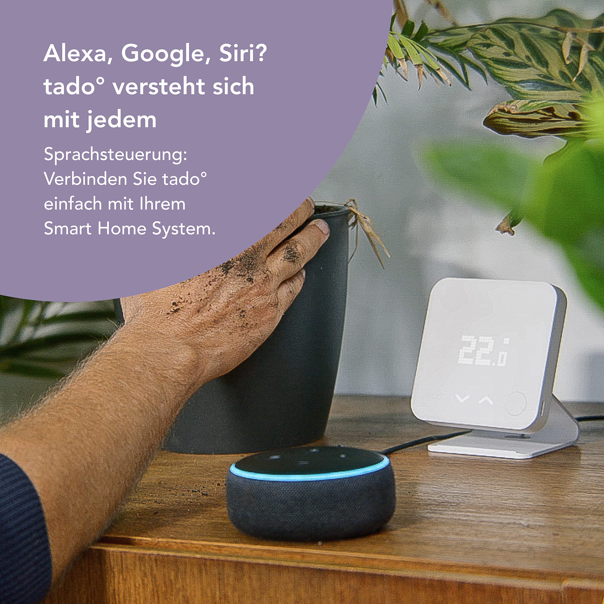 tado° V3+ Funk Thermostat Starter Kit mit Standfuß | Smarte Heizungssteuerung für Boiler | WLAN, Alexa, Siri & Google Assistant kompatibel